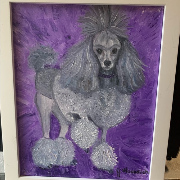 Framed Poodle Painting with Purple Background